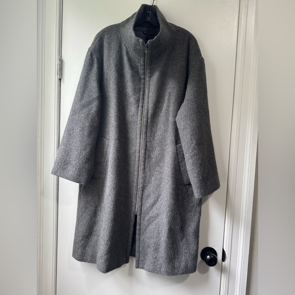 Eileen Fisher Coat Gray Baby Alpaca Zip Up Lagenlook Chic Stand Collar Sz S - Picture 1 of 12